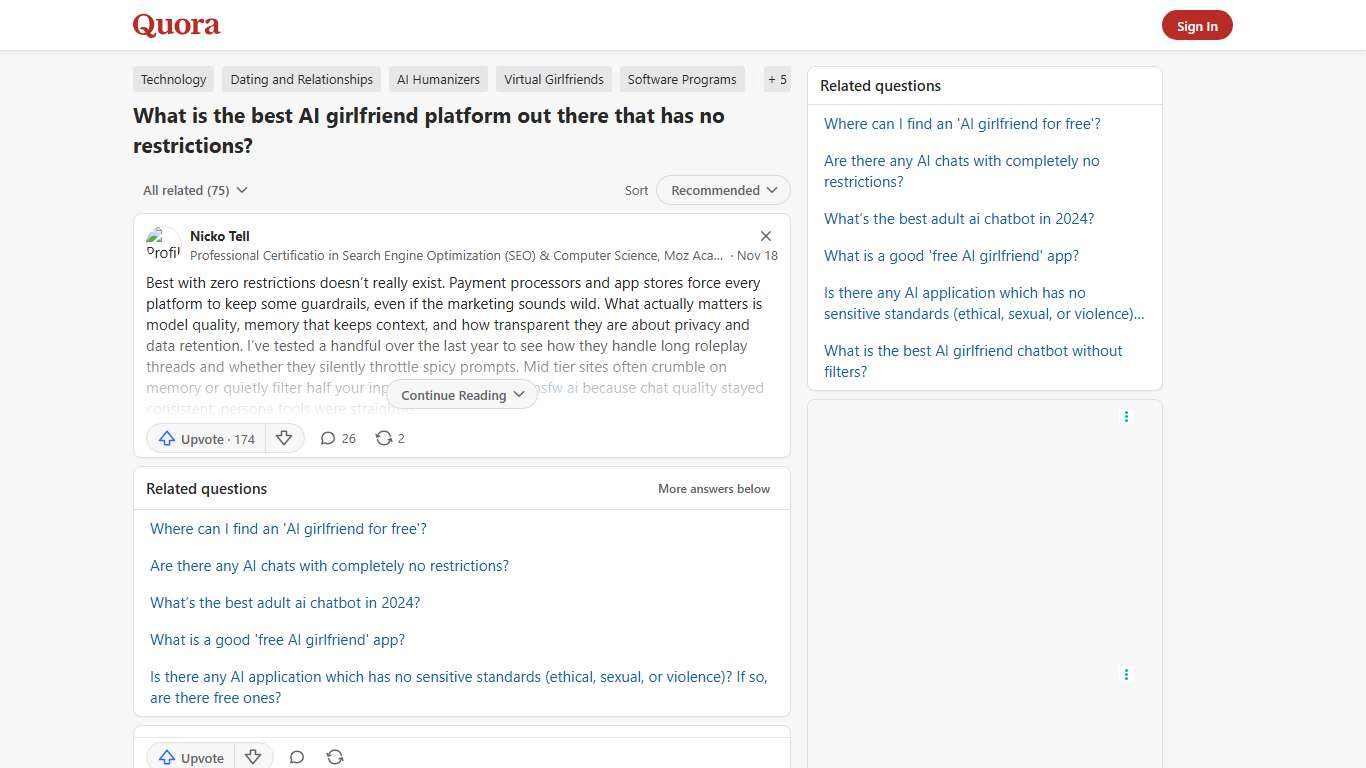 What is the best AI girlfriend platform out there that has no restrictions? - Quora